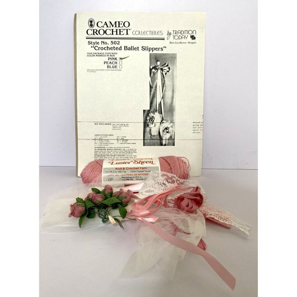 Vintage Crocheted Ballet Sippers Kit #5022 Cameo Crochet Collectibles USA 1986